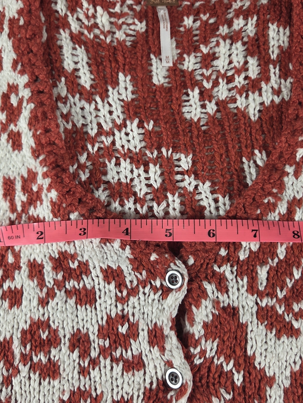 Free People Rosie Vest Red Cream Floral Knit Button Front Size M - Picture 7 of 10